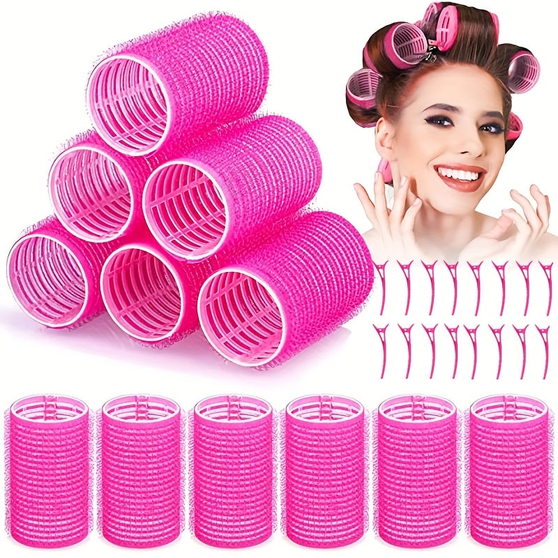 24 self-grip hair rollers with comb and hairpins for creating waves and curls on medium to short hair, in black color. Suitable for unisex adult hair styling.