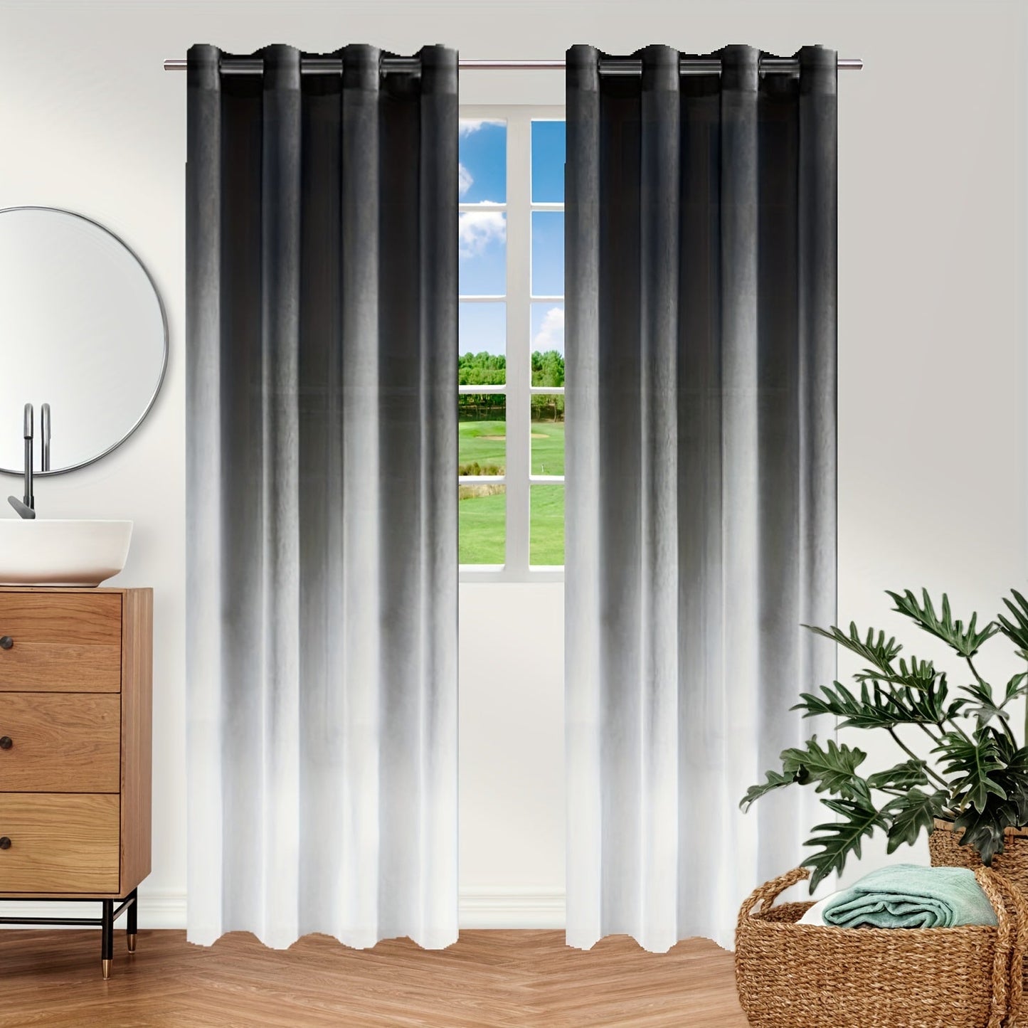 Upgrade your bedroom or living room decor with this stunning Bohemian Ombre Sheer Curtain. The semi-sheer design features a beautiful gradient from blue to white, adding a touch of sophistication to any space. Made from UV protective polyester, this