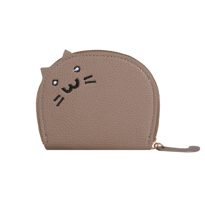 Charming cat-shaped casual wallet with synthetic material, card slots, zip closure, envelope design, easy to clean, and painted edge details.