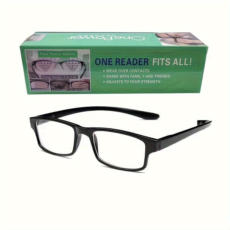 Adjustable multifocal glasses with auto-adjusting optic, ranging from 0.5 to 2.50, perfect for business use.