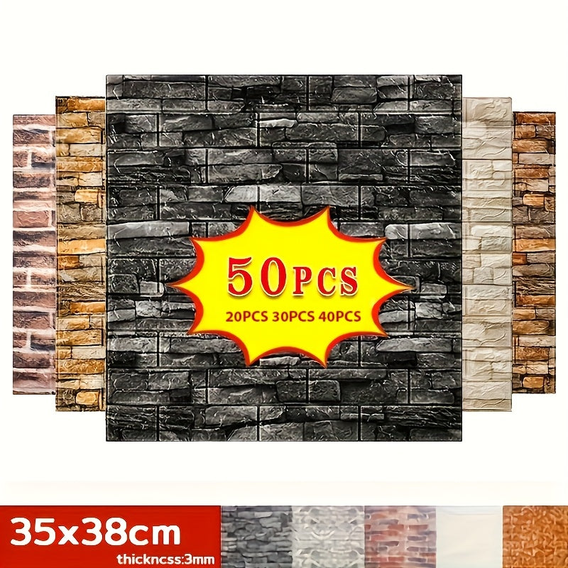 3D wall stickers in packs of 20-50 pieces, self-adhesive soft pack with brick pattern for covering wall defects and preventing collisions and moisture damage.