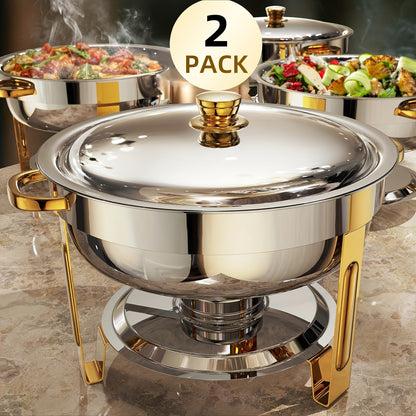 Luxurious Set of Stainless Steel Chafing Dishes in Stunning Gold and Silver Finish: Effortless 5QT Assembly, Ideal for Buffet Gatherings - Comes with Full Set of Accessories