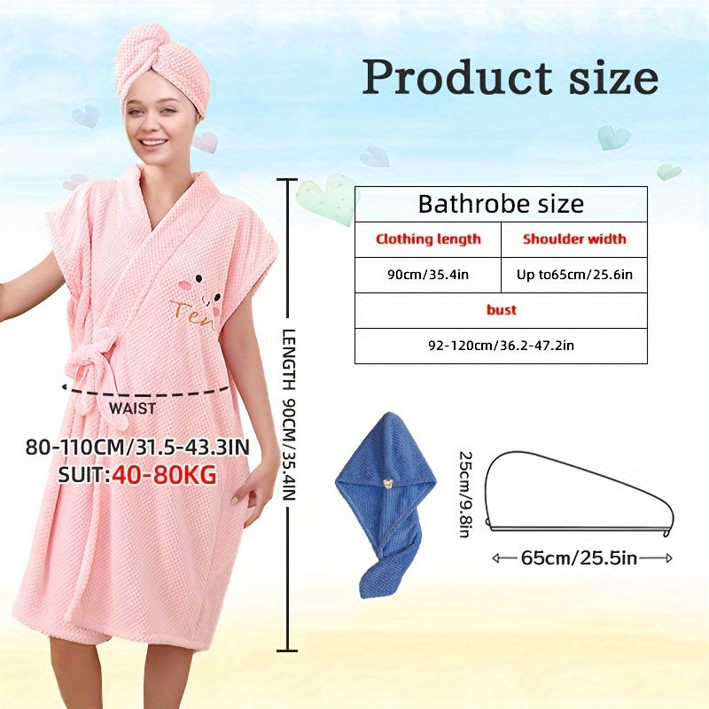 Women's 1pc Cartoon Themed Microfiber Bathrobe: Super absorbent, knit fabric, 100% polyester, V-neck shawl, adjustable closure, oblong body wrap towel robe.