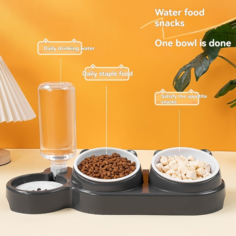 Dual-bowl automatic pet feeder and water dispenser for cats and small dogs, convenient space-saving design