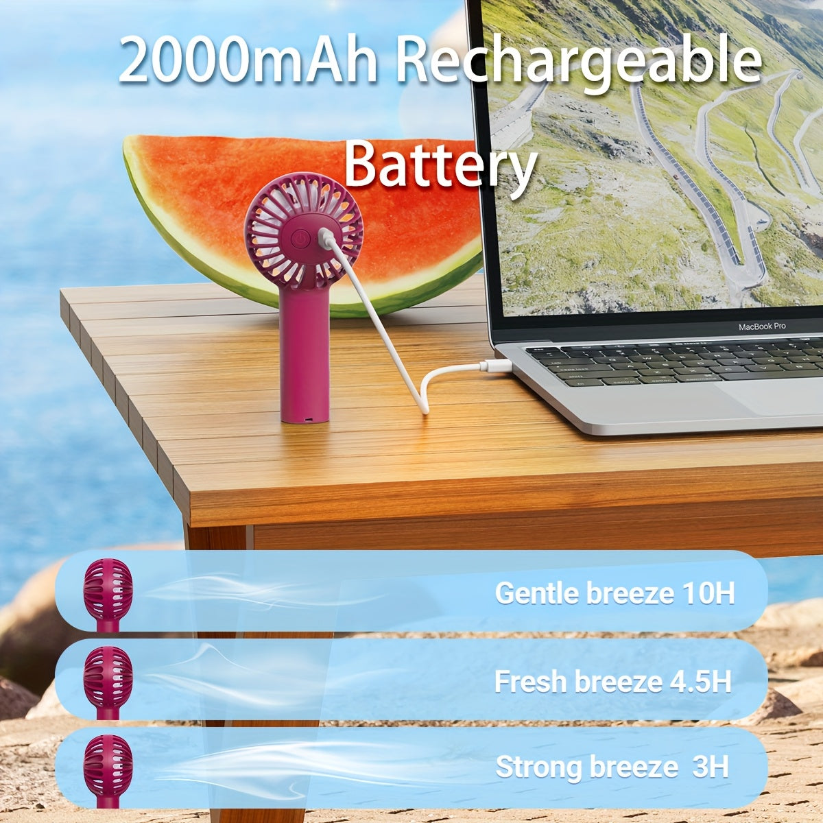 Compact Mini USB Fan, 3-Speed Handheld Personal Fan, Durable ABS Material, Built-in 2000mAh Rechargeable Lithium Battery, Includes Cord, Easy Button Control, Ideal for Travel, Makeup, Fashion, Indoor & Outdoor Activities.