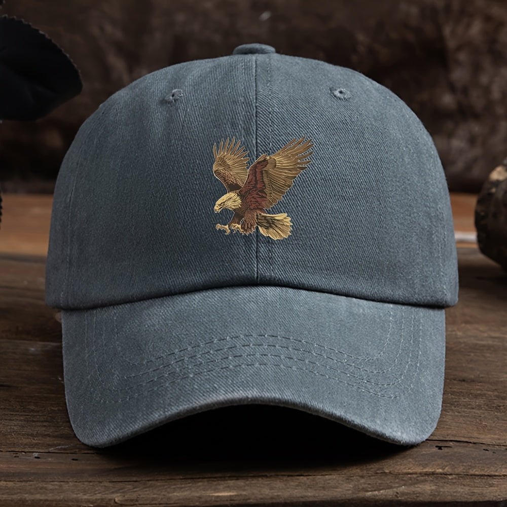 Vintage washed baseball cap for teens with eagle embroidery, made of 100% polyester. Lightweight and casual sun protection for daily wear.