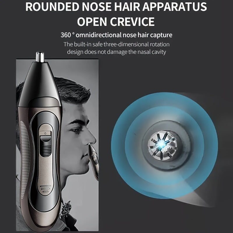 1pc Professional Multi-Function Electric Razor for Men, USB Rechargeable, Dual Blade, Stainless Steel, Nose Hair Trimmer, Precision Head, 30-45min Long-Lasting, No Water Wash, 1200mAh