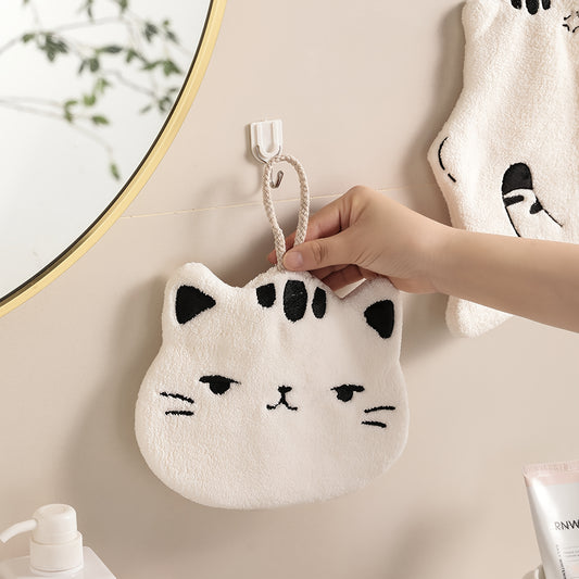 Cute cat-themed hand towel for bathroom and kitchen, absorbent and cozy.