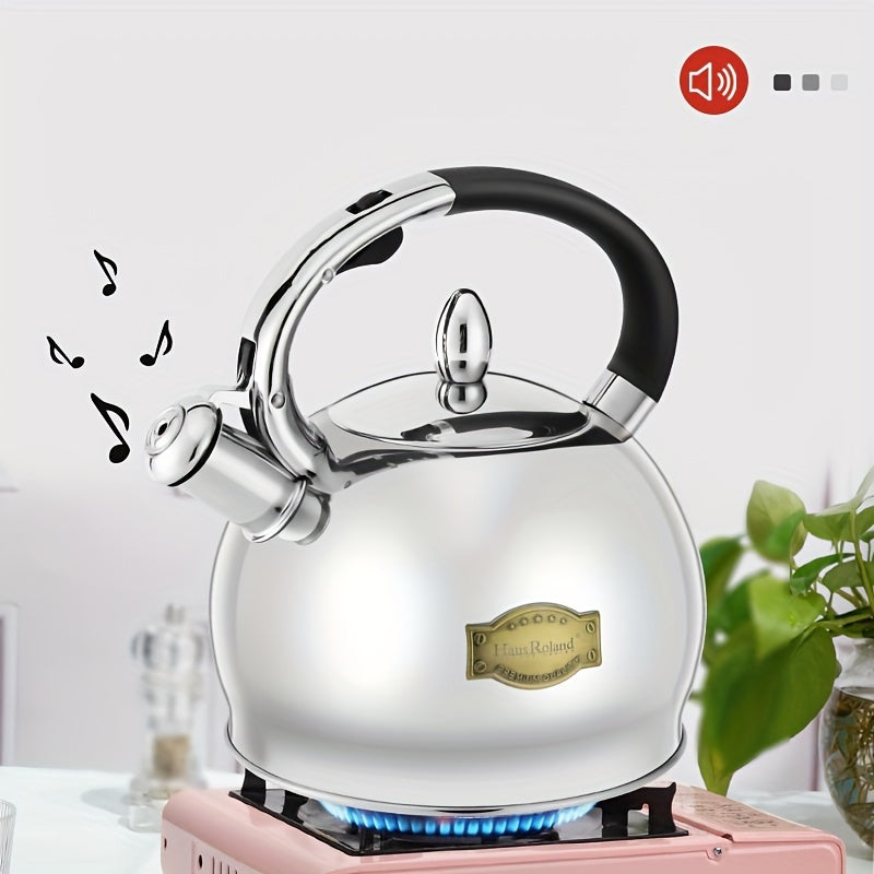 The Hausroland Stainless Steel Chime Kettle is a gas open flame household kettle with a creative design, boasting a 3L capacity.