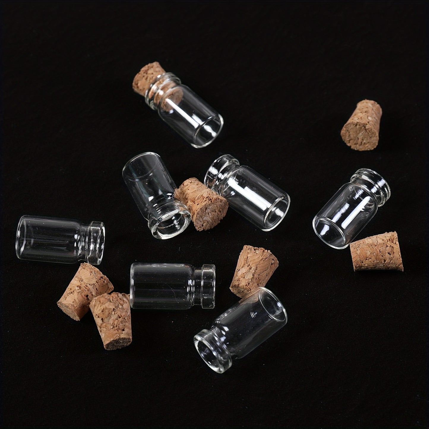 50 Mini Glass Jars 0.5ml for Nail Art Glitter & Spices, with Corks & Eye Screws, Reusable & High-Quality