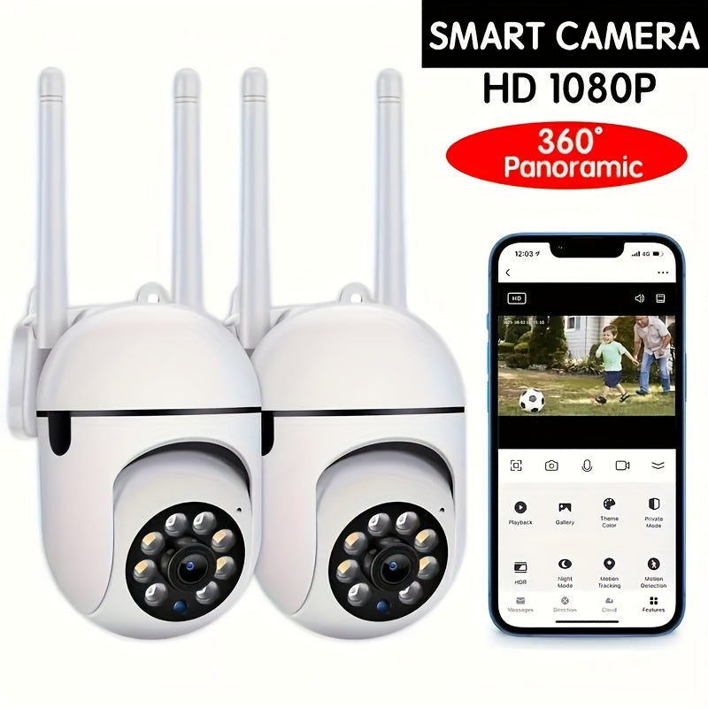 4 wall-mounted HD WiFi security cameras with night vision, app control, audio and motion alerts, USB powered, 360° pan/90° tilt, two-way audio, AI detection for indoor home safety. Wireless.