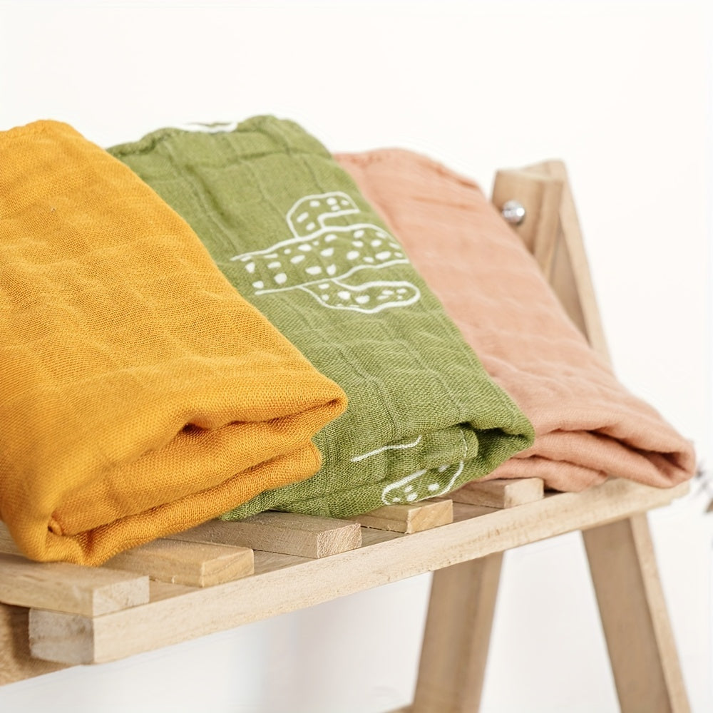 Set of 5 Bamboo Muslin Square Towels, 4 Layers of Soft Bath Towels, Featuring Cute Prints and Solid Colors - Perfect for Burp Cloths