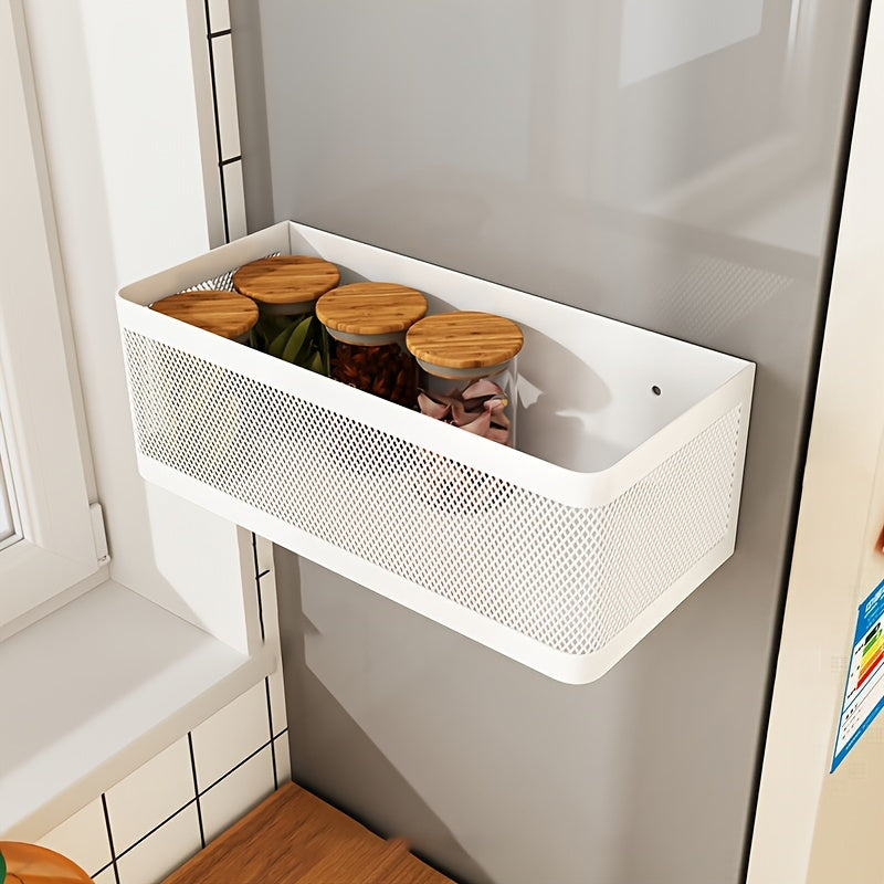 Magnetic Side Storage Holder for Kitchen Refrigerator with Hanging Basket and Plate Gap Magnet