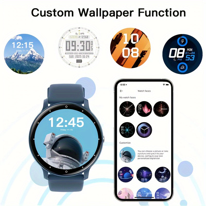 Purspo Smart Watch with call function, wireless 5.2, multi-sport modes, weather forecast, AI voice control, music playback, TFT display, silicone strap, USB charging, 230mAh battery