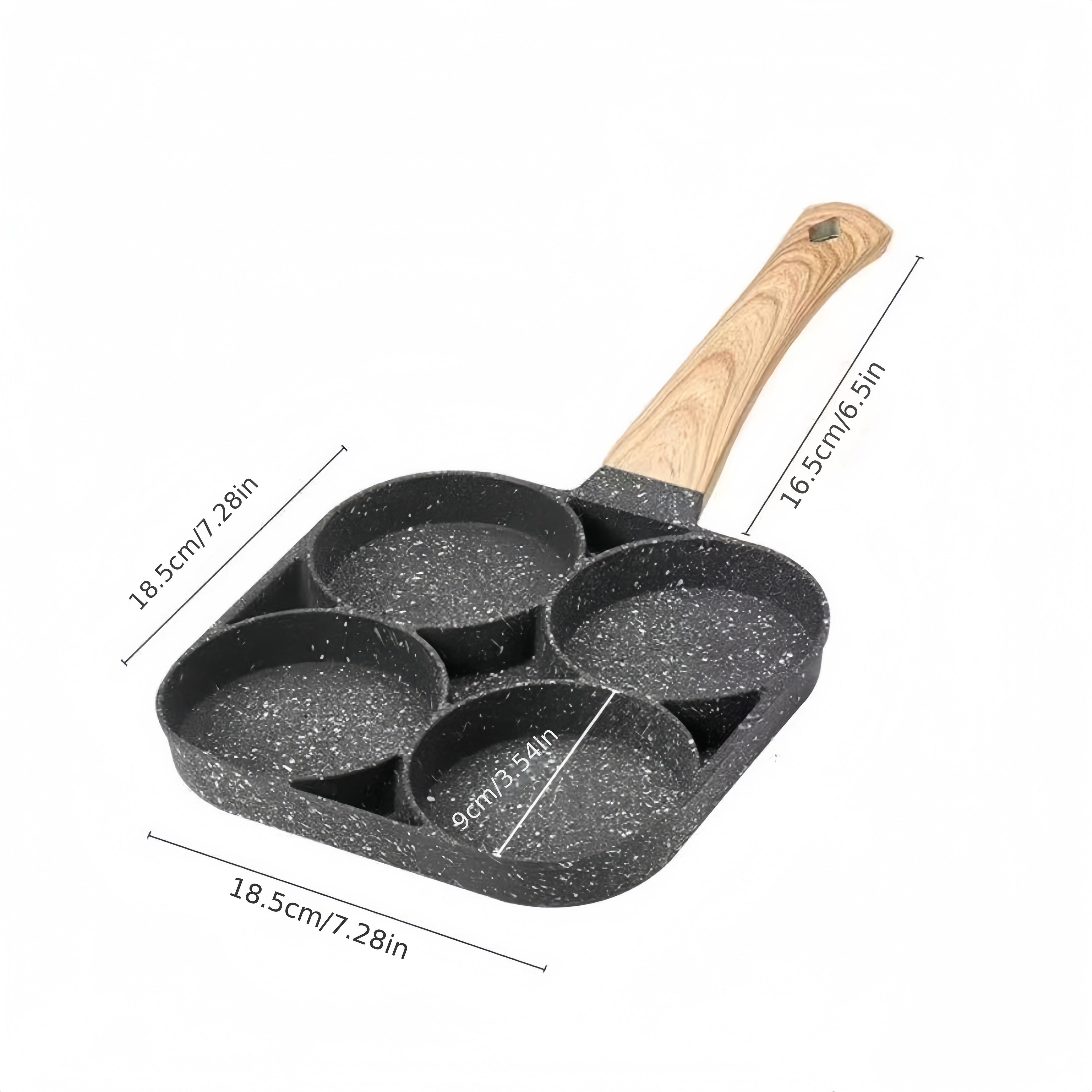 This 4-Cup Nonstick Cast Iron Egg Frying Pan is ideal for cooking pancakes, burgers, and breakfast dishes. It is easy to clean after use.