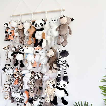 Handmade Bohemian plush toy storage rack with 26/40pcs capacity. Ideal for living rooms, bedrooms, and behind doors. Perfect holiday gift. Includes 2 hooks and clips.