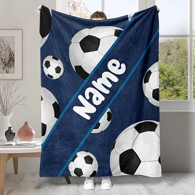 Personalized Football Print Flannel Throw Blanket - Cozy, Soft, and Customizable for Couch, Bed, Travel, Camping, Living Room, or Office - Easy to Clean, Perfect for All Seasons