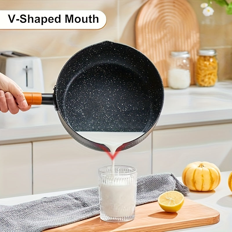 The stockpot measures 19.81 cm in diameter and the deep skillet measures 21.84 cm. Both feature a non-stick coating and a small cooking pot with a double inverted nozzle to keep the handle cool. This PFOA-free ramen pot is black and perfect for daily