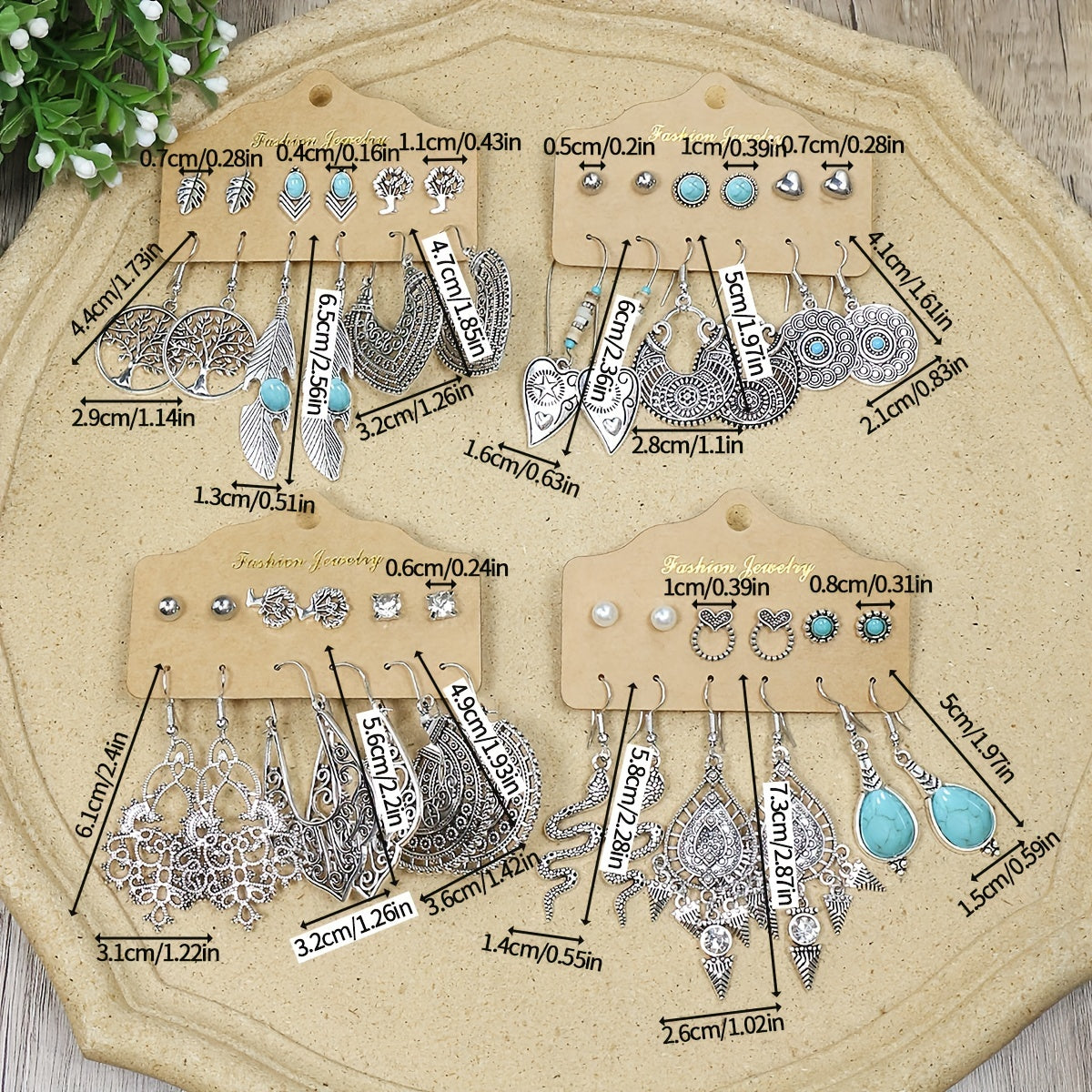 Set of 24 Vintage Style Earrings for Women, Bohemian Dangle and Simple Stud Earrings for Everyday Wear and Summer Holidays