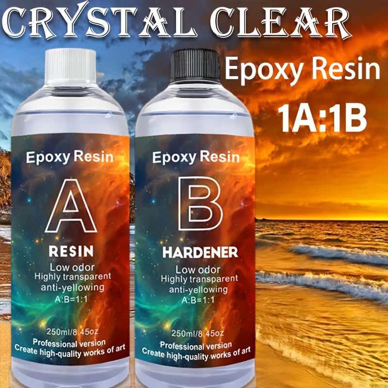 500ml Crystal Clear Epoxy Resin Kit for Art Crafts, Jewelry Making, Woodwork and Mold Casting - fast-curing, non-yellowing, bubble-free formula with easy 1:1 mix ratio, waterproof and