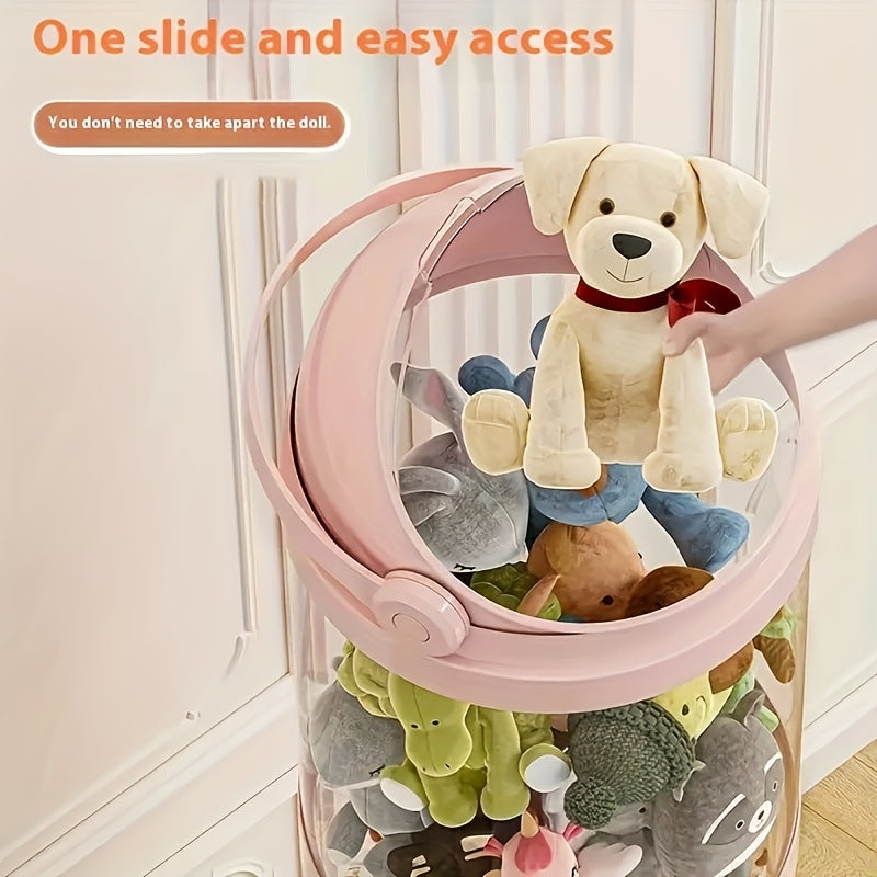 Waterproof round plastic doll storage bucket ideal for organizing dolls, stuffed animals, and puppets - great gift idea for Christmas or Halloween.