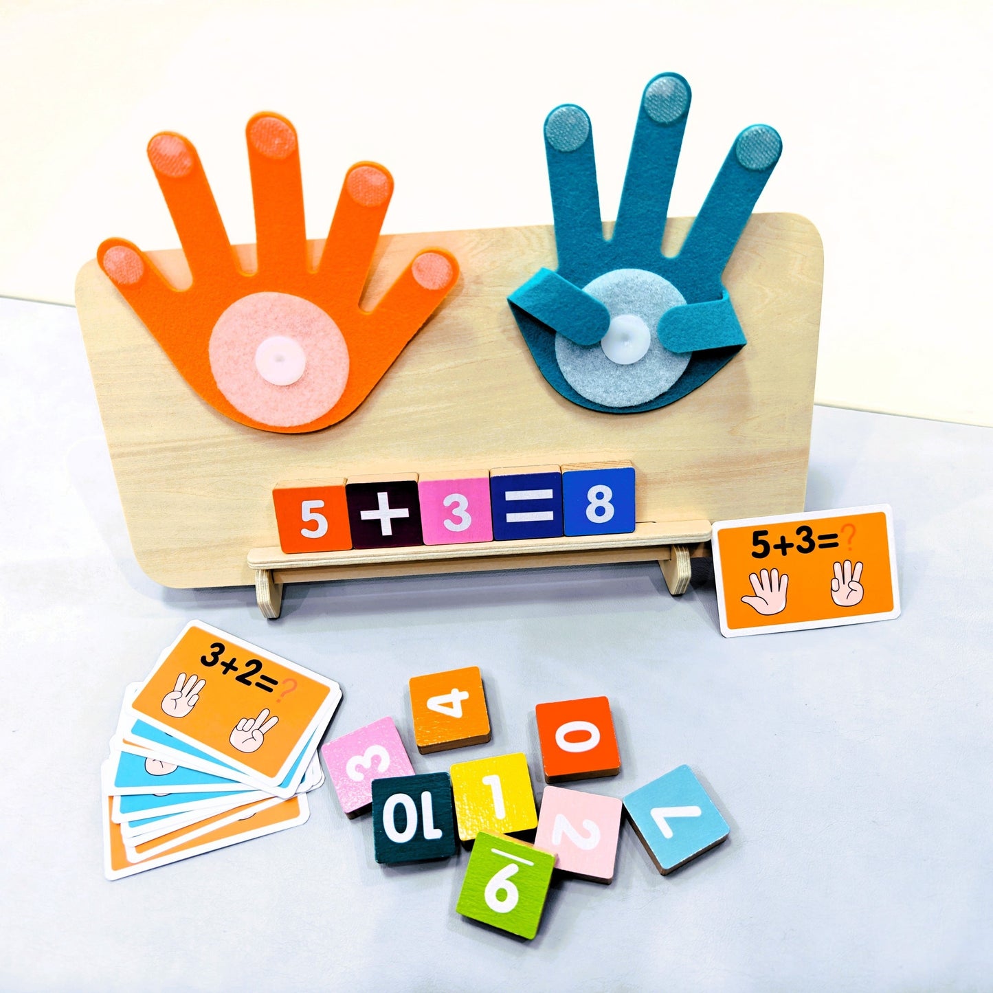 Wooden Finger Arithmetic Teaching Aids for Children, Educational Toys for Enlightenment and Kindergarten Learning of Mathematical Operations Addition and Subtraction with Cognitive Matching Board