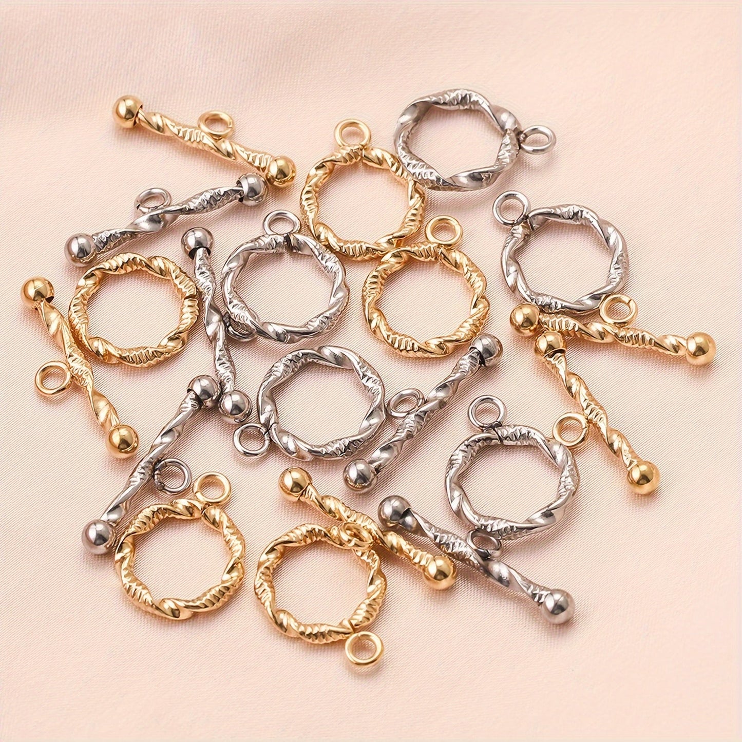 Set of 5 Stainless Steel Twist OT Buckles with 18K Gold Plated Finish, Ideal for Preserving Color in Jewelry Making of Bracelets and Necklaces