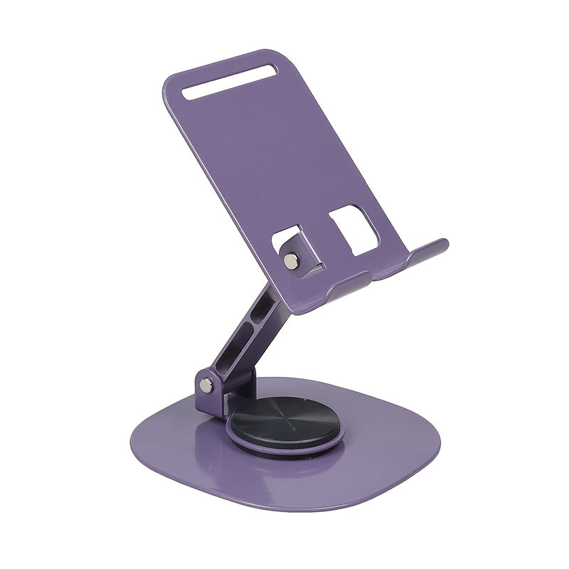 Metal phone holder rotates 360 degrees for all smartphones and tablets, compact, foldable, and portable for easy use in the office.