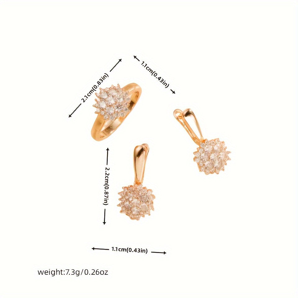 Stylish French-inspired Jewelry Set Featuring 14K Gold Plating, Copper Base with Synthetic Cubic Zirconia Stones. Perfect for Everyday Wear, Gifts, Weddings, Parties, and Versatile Enough for All Seasons.