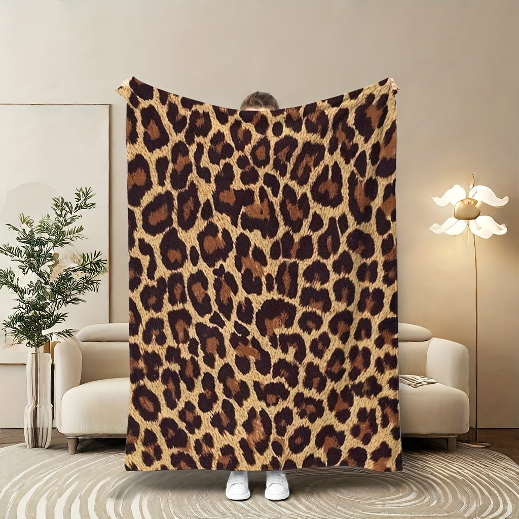 Contemporary Leopard Print Coral Fleece Blanket offers 1 piece – Soft, Warm, All-Season Knit Polyester Throw perfect for Sofa, Bed, Office, Camping, Travel - Features Digital Print, 180-200gsm.