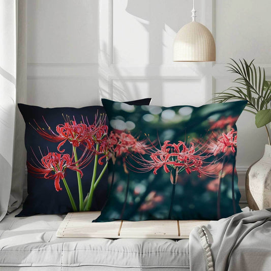 Red floral throw pillow covers set of 4, featuring a comfortable design with zip closure. These machine washable covers are perfect for use in the office, bedroom, balcony, car, sofa, or patio. The covers feature a beautiful flower pattern and do not