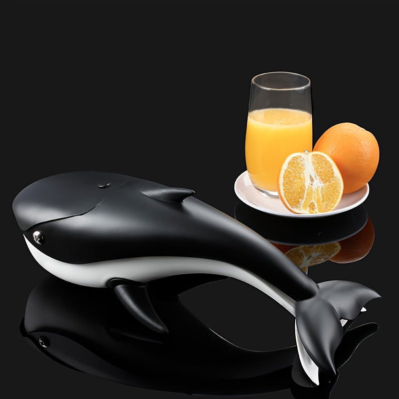 Handheld Fruit Press in Orca Killer Whale Shape, Stainless Steel Manual Citrus Juicer for Extracting Lemon, Orange, and Vegetable Juice