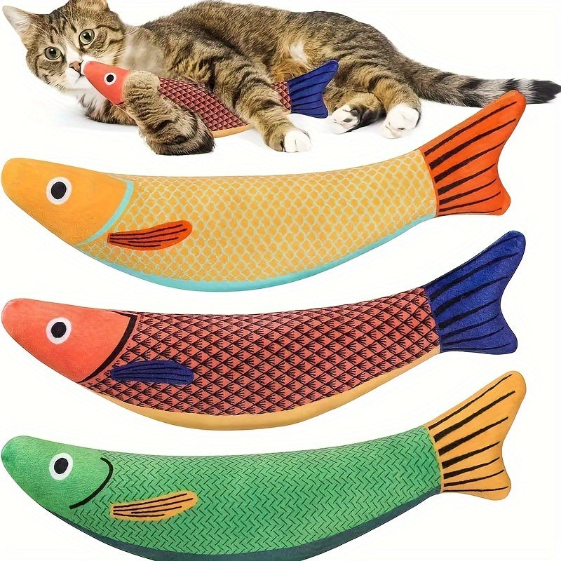 1 or 2 Cat Toy Saury Fish for interactive indoor exercise, with crinkle sound and soft, durable material.