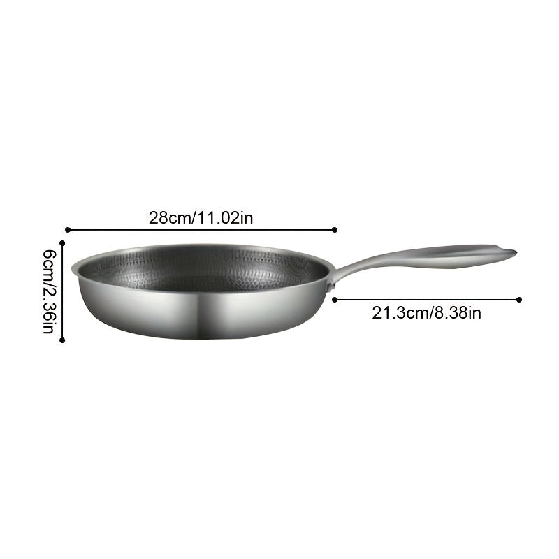 Multi-functional Stainless Steel Skillet - Non-Stick and Dishwasher Safe for Flawless Eggs, Steak, and Vegetables - Perfect for Cooking at Home, BBQs, and Picnics. Features a Flat Bottom and is Compatible with Various Kitchen Cooking Utensils. Great for