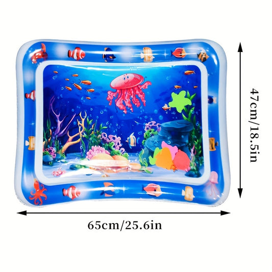 Inflatable Jellyfish Play Mat featuring underwater theme with sea creatures, promotes motor skills and interactive fun learning, made of durable PVC material.