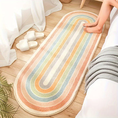 [Top Pick] Cozy Rainbow Striped Area Rug - Plush, Easy-to-Clean Carpet for Bedroom, Living Room, and Home - 119.38x40.64 cm