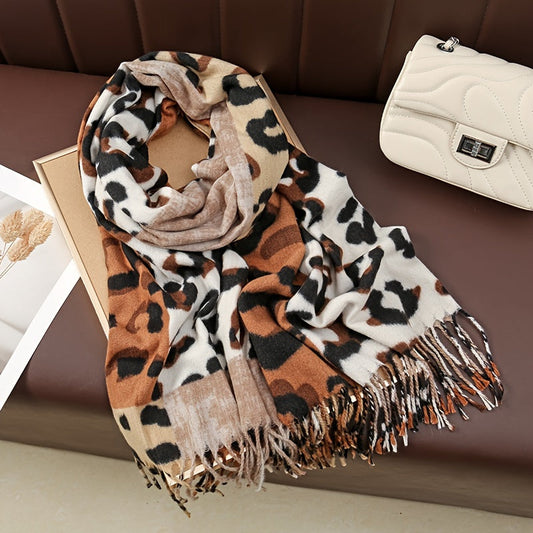 Stay stylish and cozy with our elegant Faux Fleece Leopard Print Scarf. This luxurious shawl with trendy tassels is perfect for all seasons, keeping you warm and comfortable wherever you go.