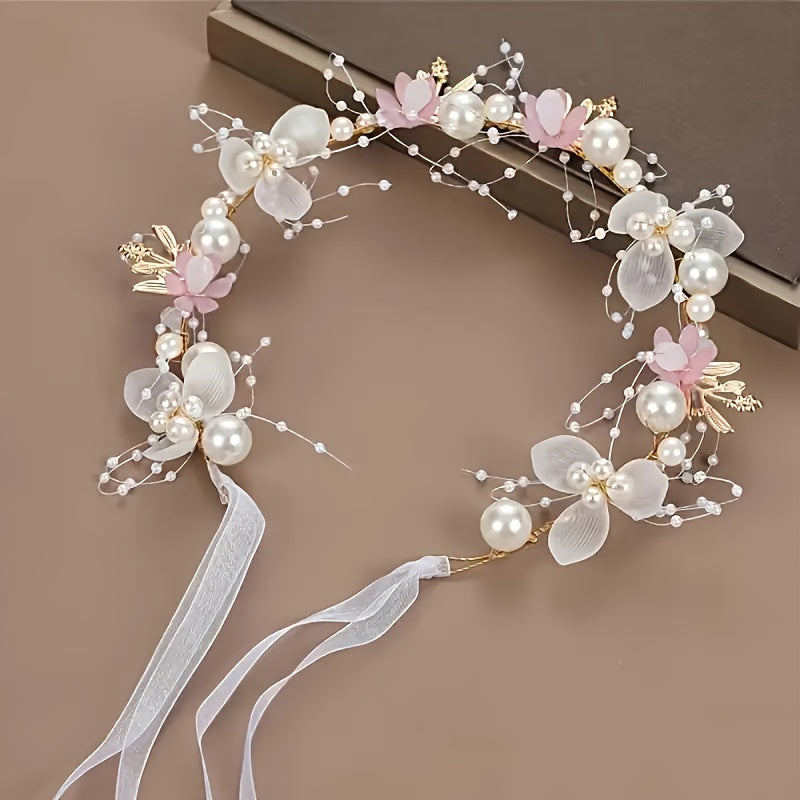 Beautiful Faux Pearl and Floral Headpiece - Perfect for Weddings, Balls, and Photography - Elegant Princess Inspired Hair Accessory for Women and Girls