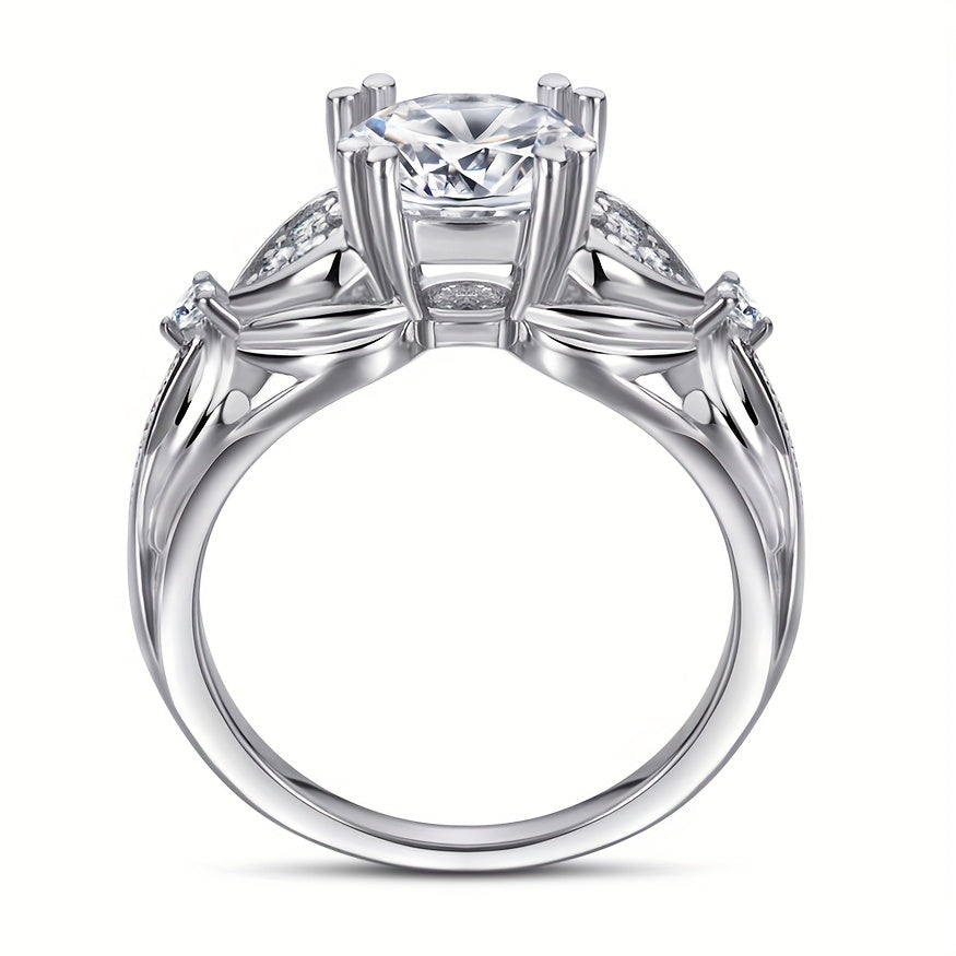 925 Sterling Silver Bohemian-style Engagement Ring with 2CT Moissanite, Round Cut, Ideal for Daily Wear and Vacations, Includes Gift Box, Hypoallergenic Jewellery from Gems Lady.