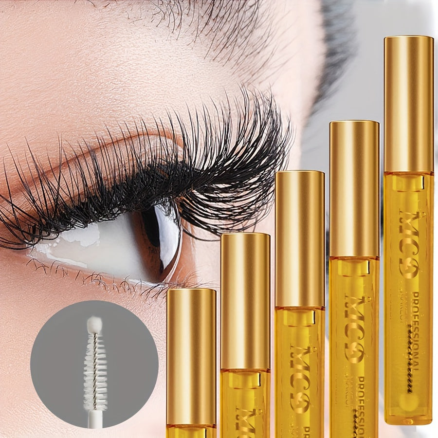 5 pieces of Nourishing Eyelash Serum containing natural ingredients that enhance slender and curling eyelashes, in the form of a gel mascara cream.