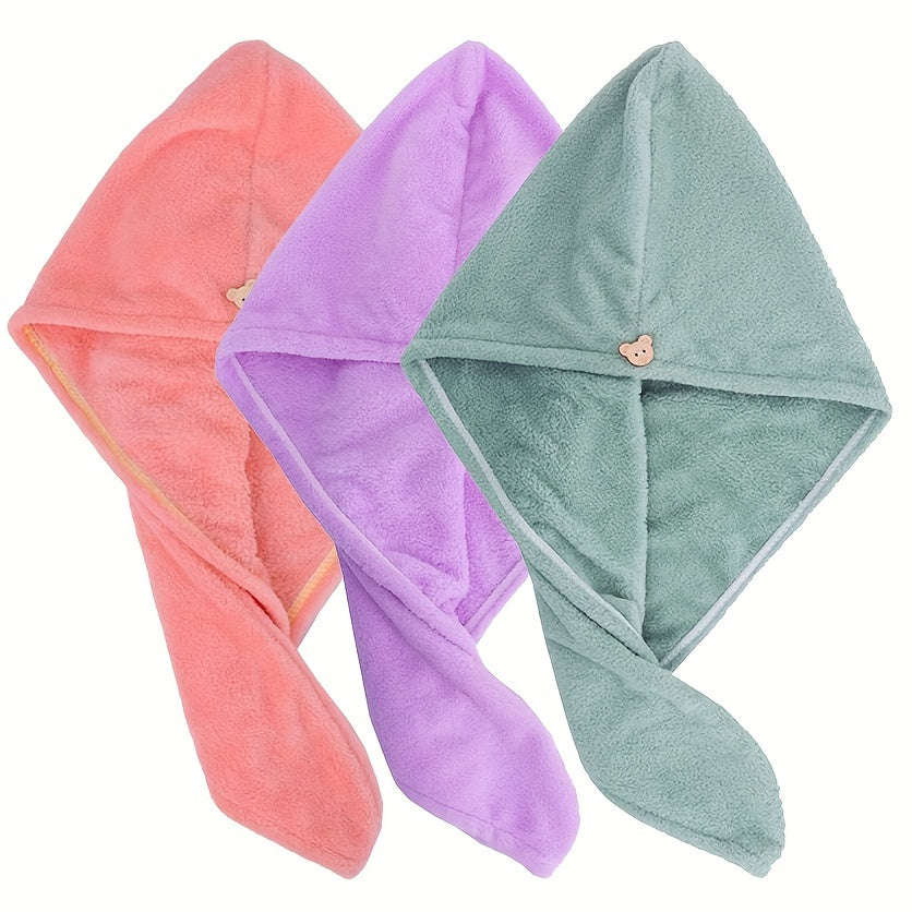 3/4 Super soft hair drying towels with buttons for all hair types.