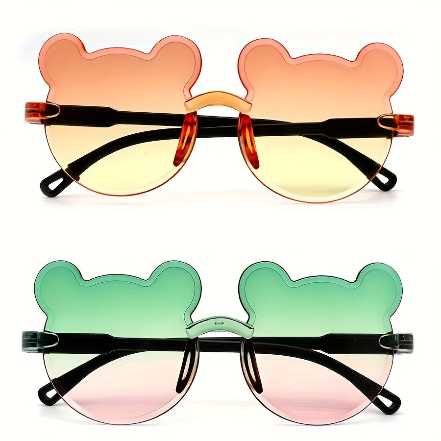 2 bear ear fashion glasses for teens in mixed color PC frame, perfect for New Year, Valentine's Day, and carnival gifts.