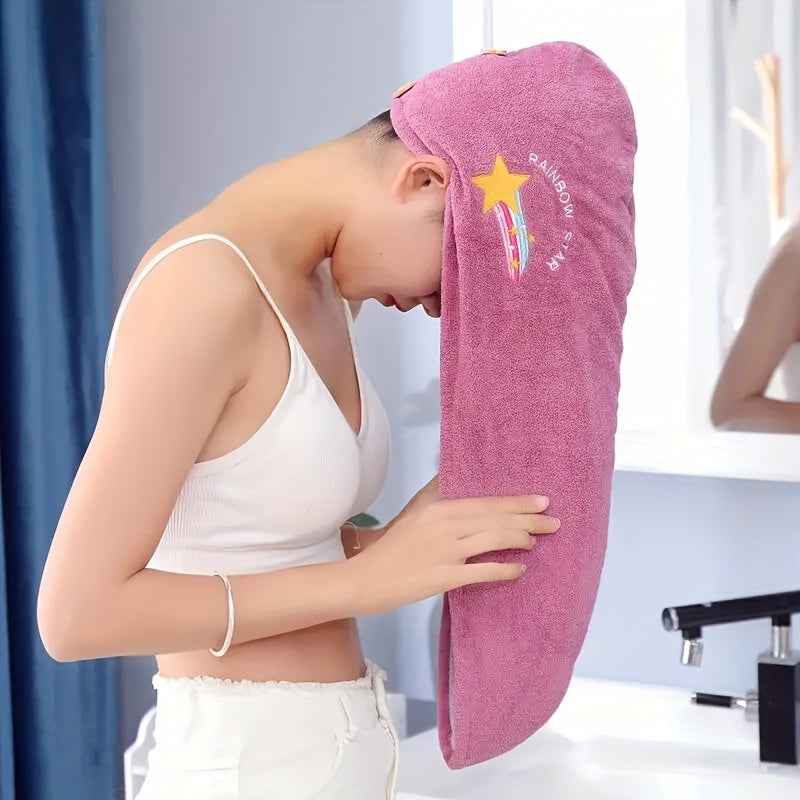 Embroidery Style Hair Drying Cap for Women - Thickened Coral Fleece Towel, Quick-drying and Absorbent Shower Cap. A Bathroom Accessory.