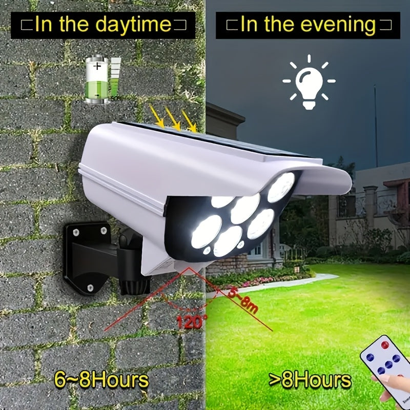 Night Guard: Solar Wall Light with Fake Camera to Scare Thieves, Three Modes, Remote Control