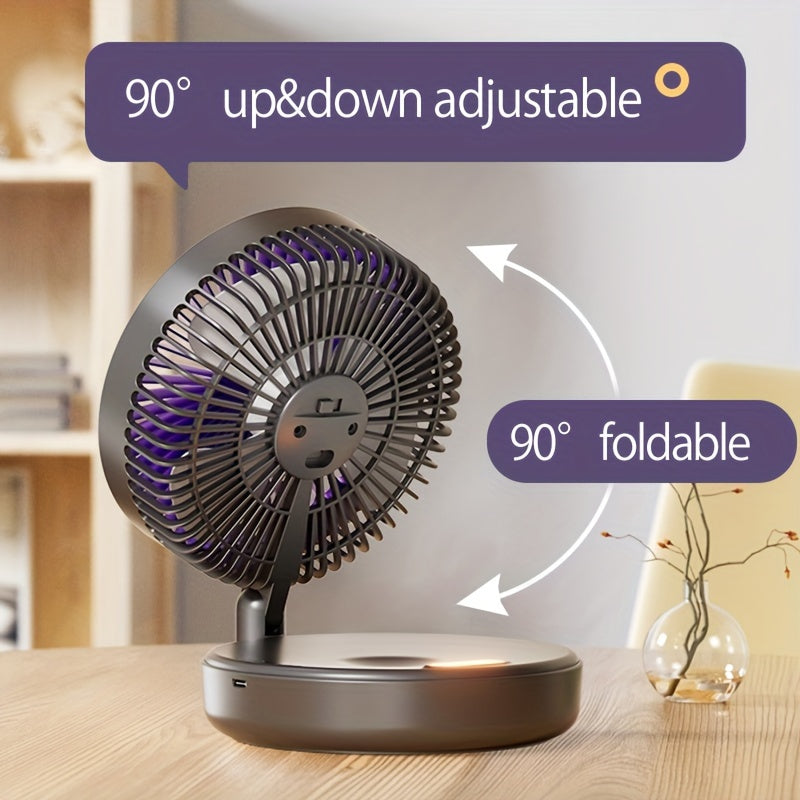 Versatile and Compact 3-in-1 Rechargeable Circulation Fan with Quiet Brushless Motor and Warm Night Light Feature - Perfect for Office, Home, and Outdoor Use - Includes Traceless Hook for Easy Mounting - Portable and Foldable Design with 4 Adjustable