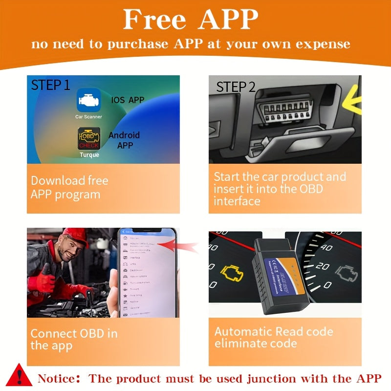 Wireless OBD Diagnostic Tool for Cars - Compatible with Android and iOS, offering full OBD2 scanning, data analysis, and emissions testing, no battery needed.