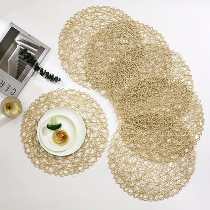 Handmade Woven Hollow Round Placemats, Set of 6, Washable, Non-slip, Heat-resistant, Modern Minimalist Style for Dining Table Decoration