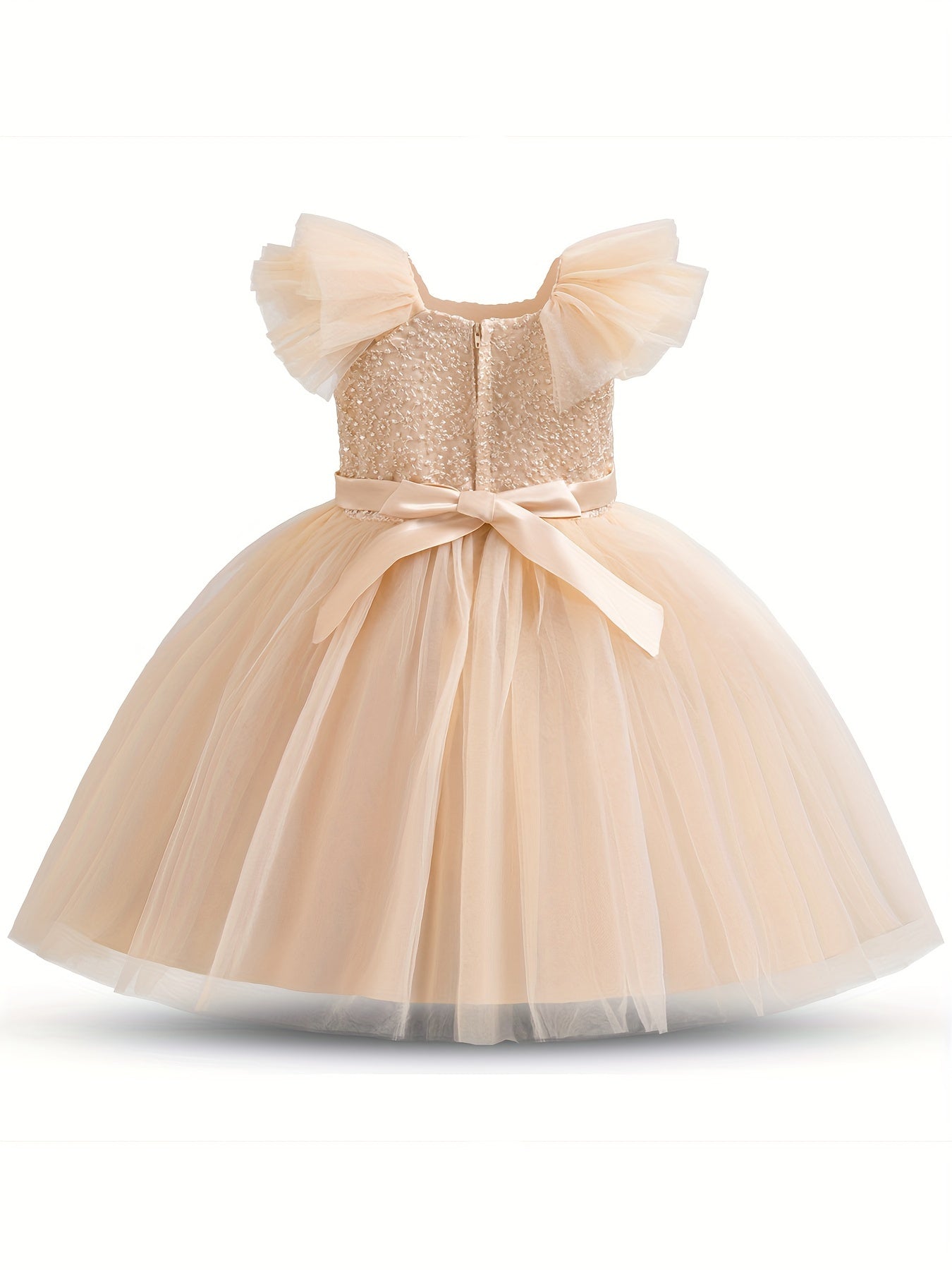 Elegant sleeveless tulle tutu party dress for girls, perfect for weddings and birthdays, made of 65% polyester and 35% viscose with a bow detail.