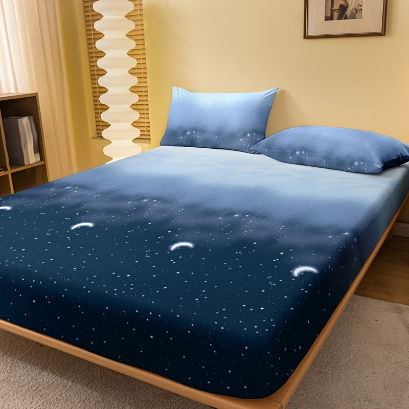 Soft and breathable, the Starry Night Brushed Fitted Sheet offers polyester bedding for both your bedroom and guest room. With a deep pocket design and machine washable material, it is perfect for keeping your bed cozy and comfortable.