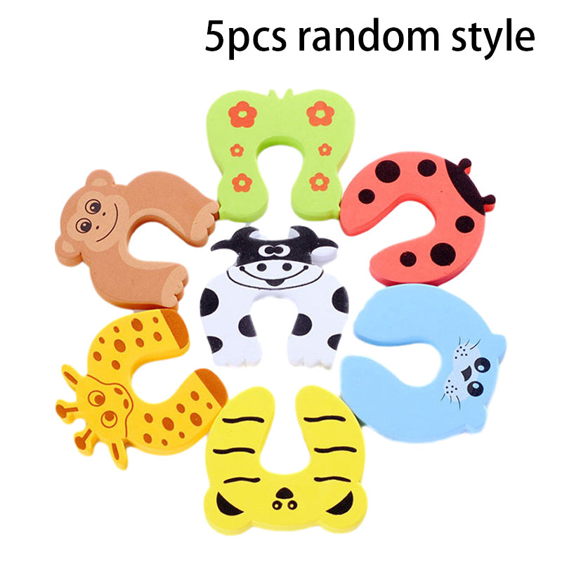 Set of 5 Random Style Baby Child Safety Door Stoppers in Animal Foam Design - Perfect for Christmas, Halloween, or Thanksgiving Day Gift